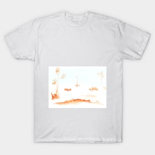 Landscape, watercolor, background, nature, trees, autumn, summer, rural landscape, tranquility, meditation T-Shirt